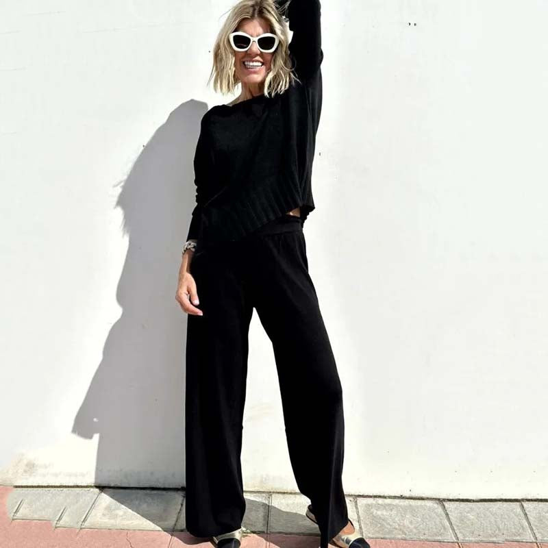 Conjunto elegante de dos piezas de punto para mujer