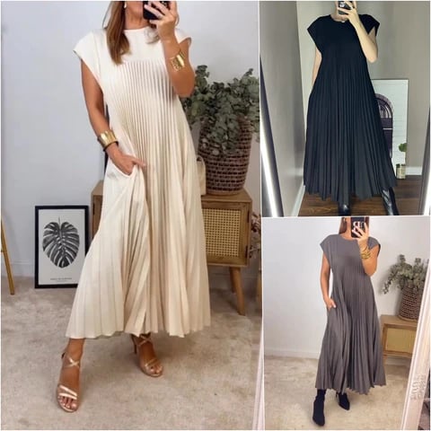 50% OFF💕Sleeveless pleated simple solid colour dress