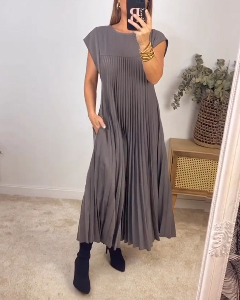 50% OFF💕Sleeveless pleated simple solid colour dress