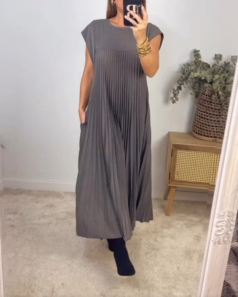 50% OFF💕Sleeveless pleated simple solid colour dress