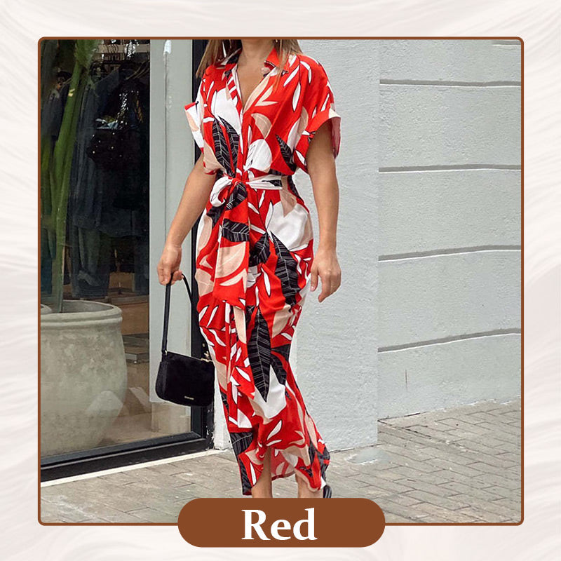 🔥Limited Time 50% OFF🔥Printed Waist Cinching Shirt Dress