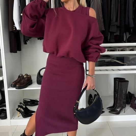 💜 LAST DAY PROMOTION - 50%OFF💜Women's Sweatshirt & Sleeveless Dress 2-Piece Set