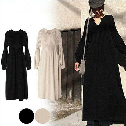 🔥Limited Time 50% OFF🔥Women's Solid Color Knitted Long-sleeve Maxi Dress