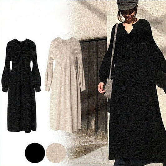 🔥Limited Time 50% OFF🔥Women's Solid Color Knitted Long-sleeve Maxi Dress