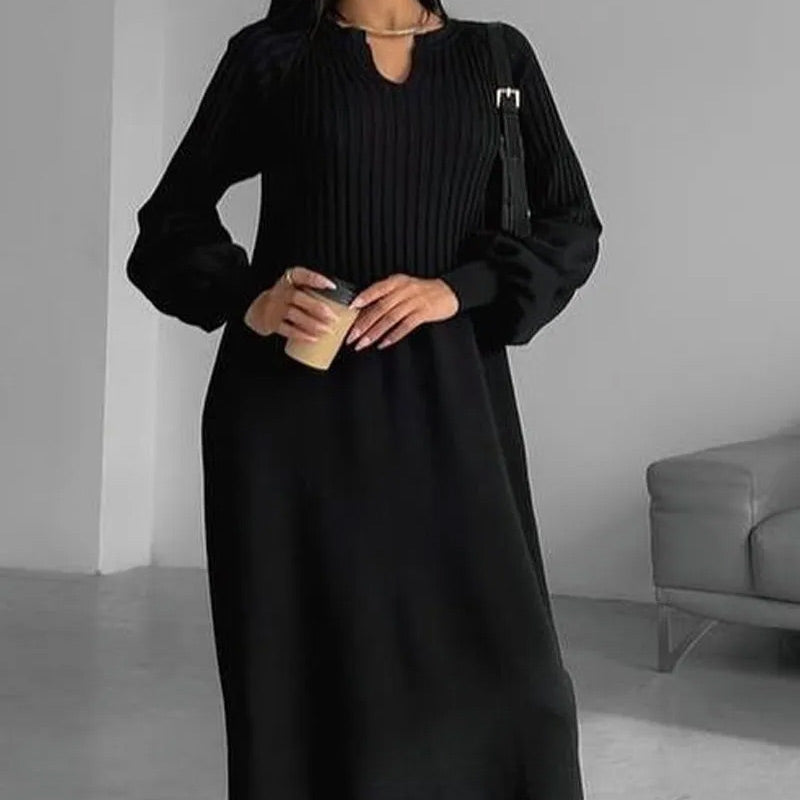 🔥Limited Time 50% OFF🔥Women's Solid Color Knitted Long-sleeve Maxi Dress