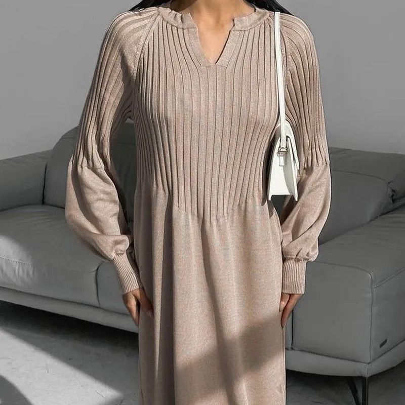 🔥Limited Time 50% OFF🔥Women's Solid Color Knitted Long-sleeve Maxi Dress