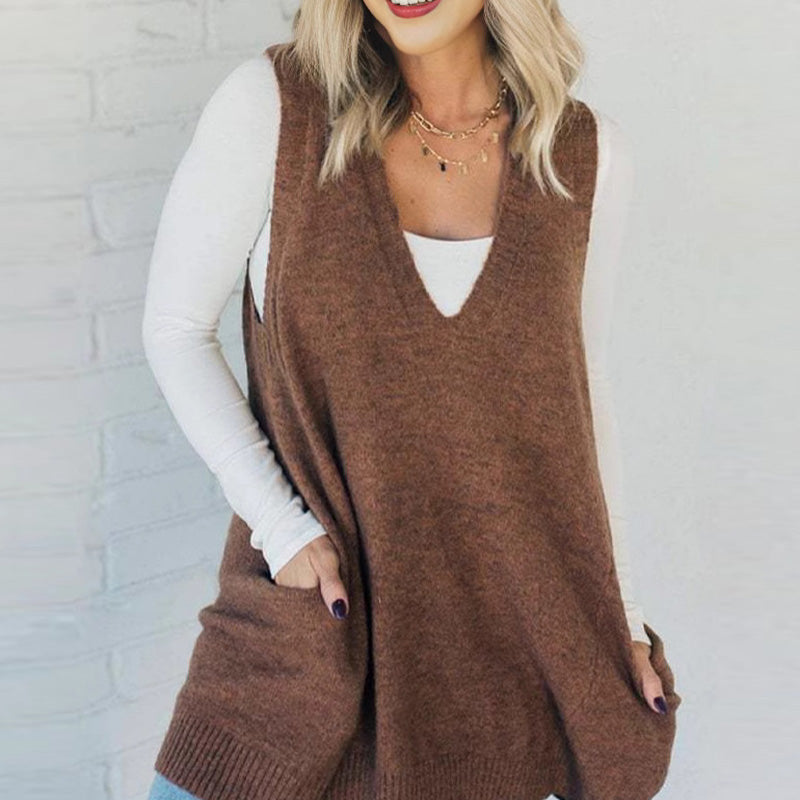 💜 LAST DAY PROMOTION - 50%OFF💜Women's Loose-Fit V-Neck Sweater Vest with Pockets