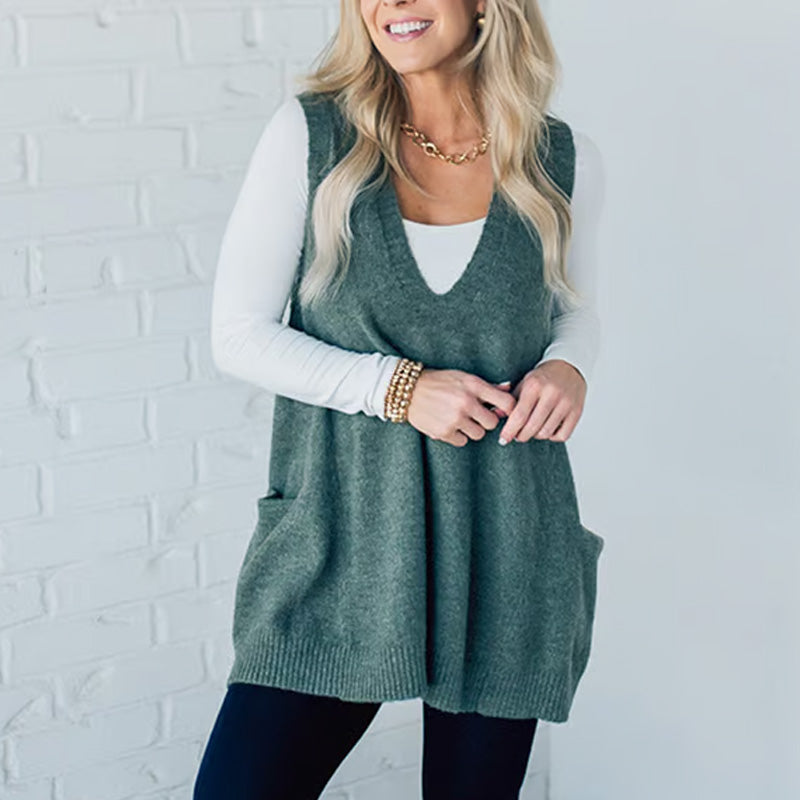 💜 LAST DAY PROMOTION - 50%OFF💜Women's Loose-Fit V-Neck Sweater Vest with Pockets