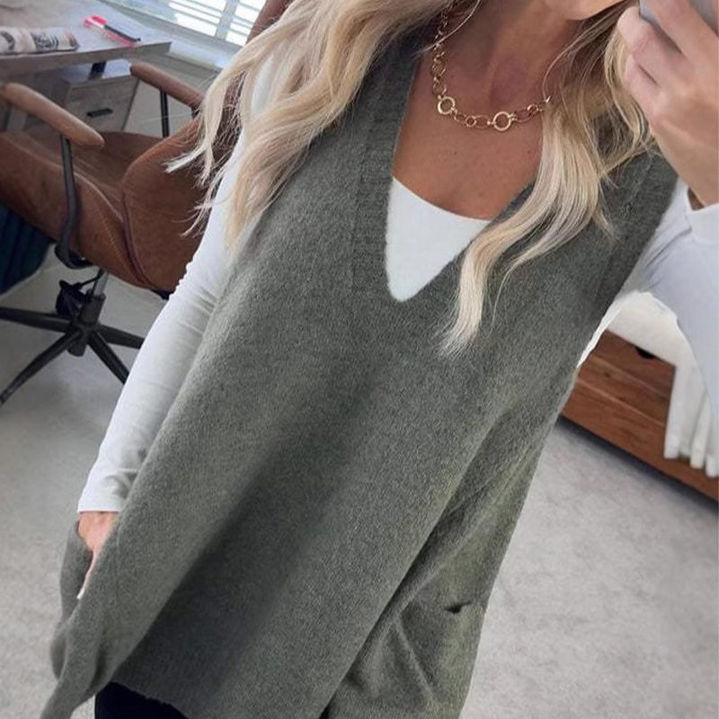 💜 LAST DAY PROMOTION - 50%OFF💜Women's Loose-Fit V-Neck Sweater Vest with Pockets