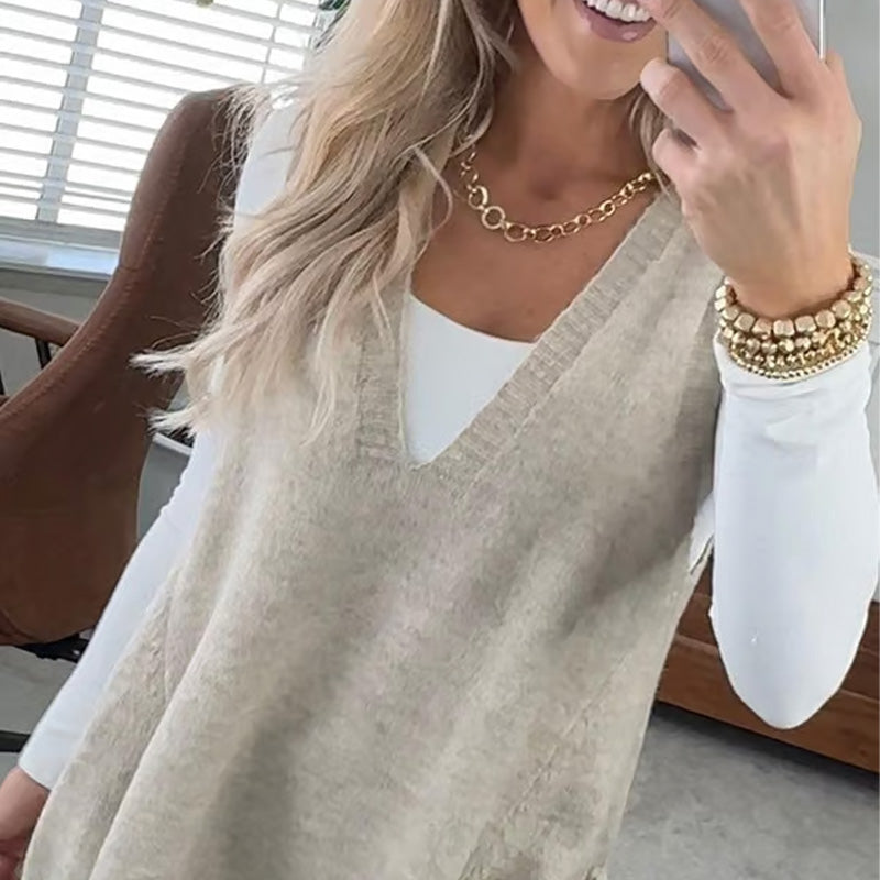 💜 LAST DAY PROMOTION - 50%OFF💜Women's Loose-Fit V-Neck Sweater Vest with Pockets