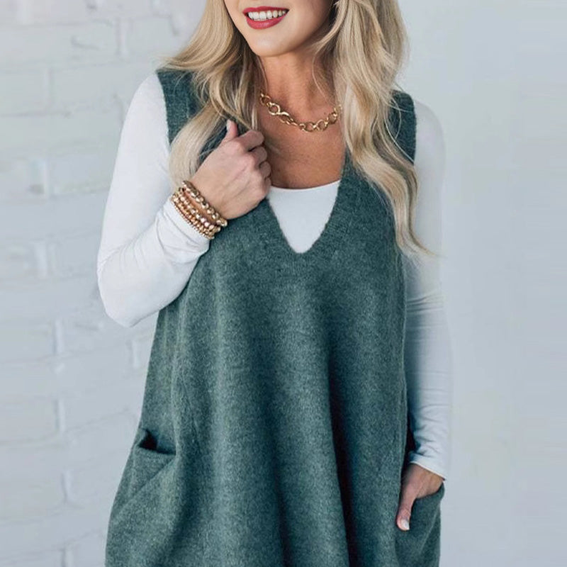 💜 LAST DAY PROMOTION - 50%OFF💜Women's Loose-Fit V-Neck Sweater Vest with Pockets